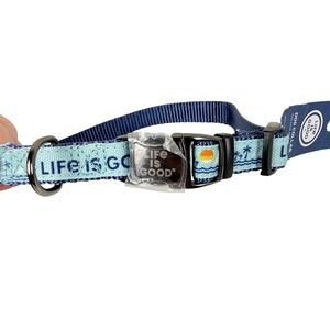 Life Is Good Dog Collar Medium 12-18" Blue Sun Palm Tree Ocean Beach Adjustable